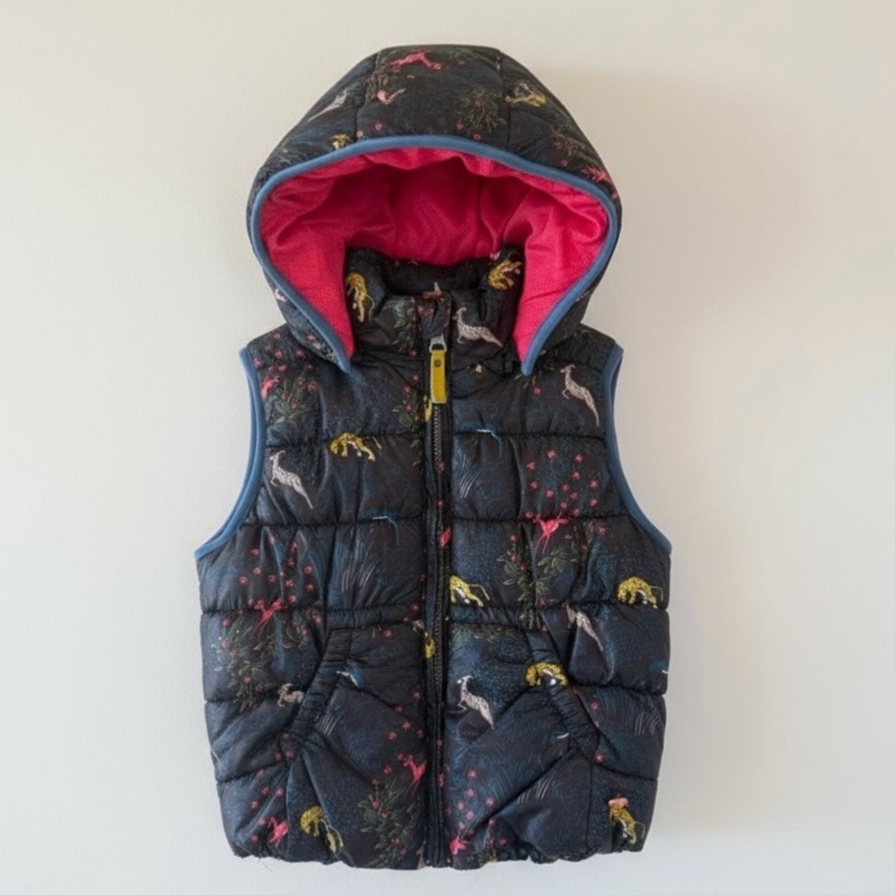 Babyface Girls Hooded Puffer Vest 4T Black Animal Print Pink Fleece